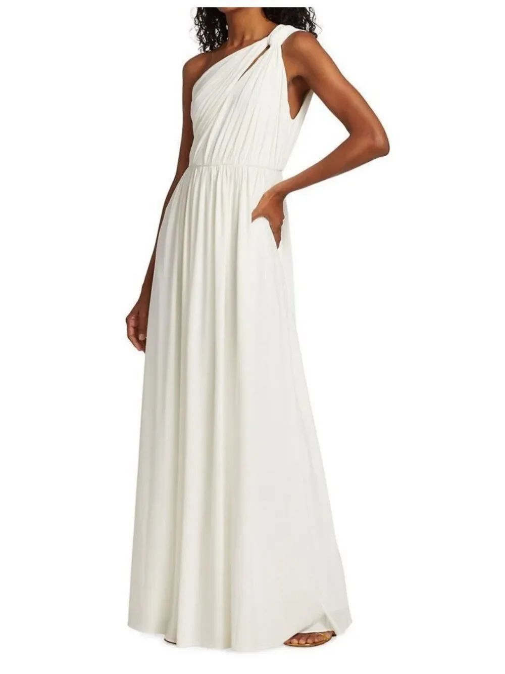 $626 Halston Michaela one shoulder asymmetrical Grecian style gown dress NWT